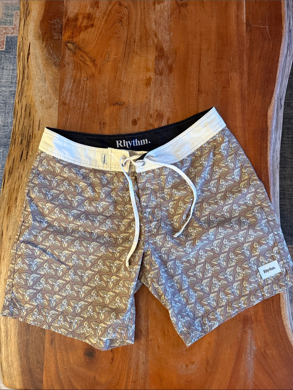 Rhythm Taupe Floral Boardshorts with Cream Waistband